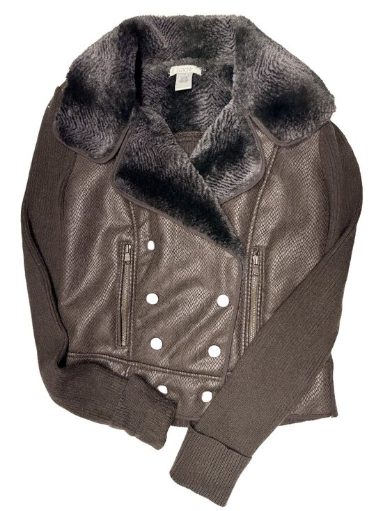Cache Sweaters - Cache Brown Faux Fur Snakeskin Moto Jacket Small